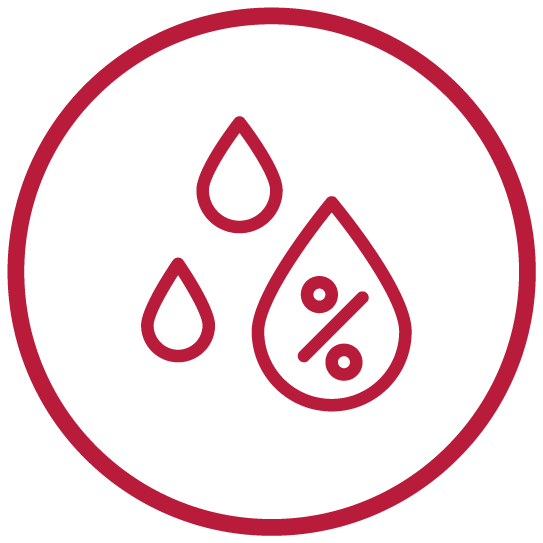 Icon of three drops. The largest drop has a percent sign in the center.