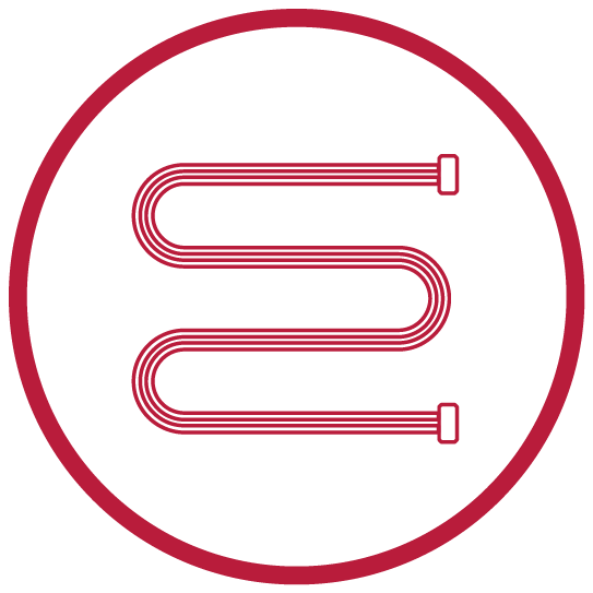 Icon with a red circle and a heating coil in the center