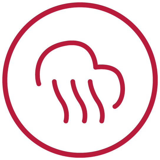 This red circle icon indicates the hot air function.