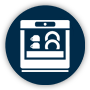 Blue icon of a dishwasher with dishes inside