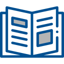 Icon of an open brochure with text and images, perfect for catalogs, leaflets or marketing materials.