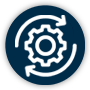 Icon showing a gear surrounded by circular arrows, symbolizing automation, streamlined processes and continuous workflow optimization